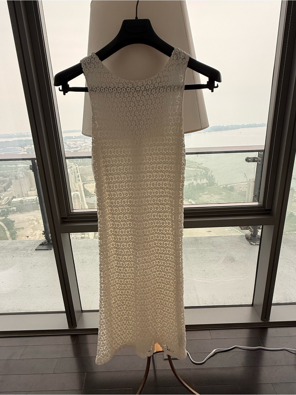 Pink Tartan Elegant Sleeveless Crochet Knit Dress in Cream